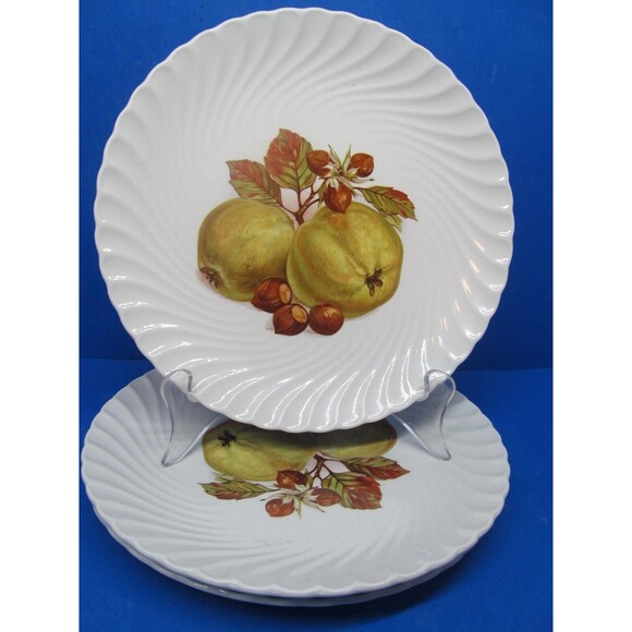 Burleigh Ironstone Set Of 3 Fruit Design 8" Swirl Plates Staffordshire England - Picture 8 of 8
